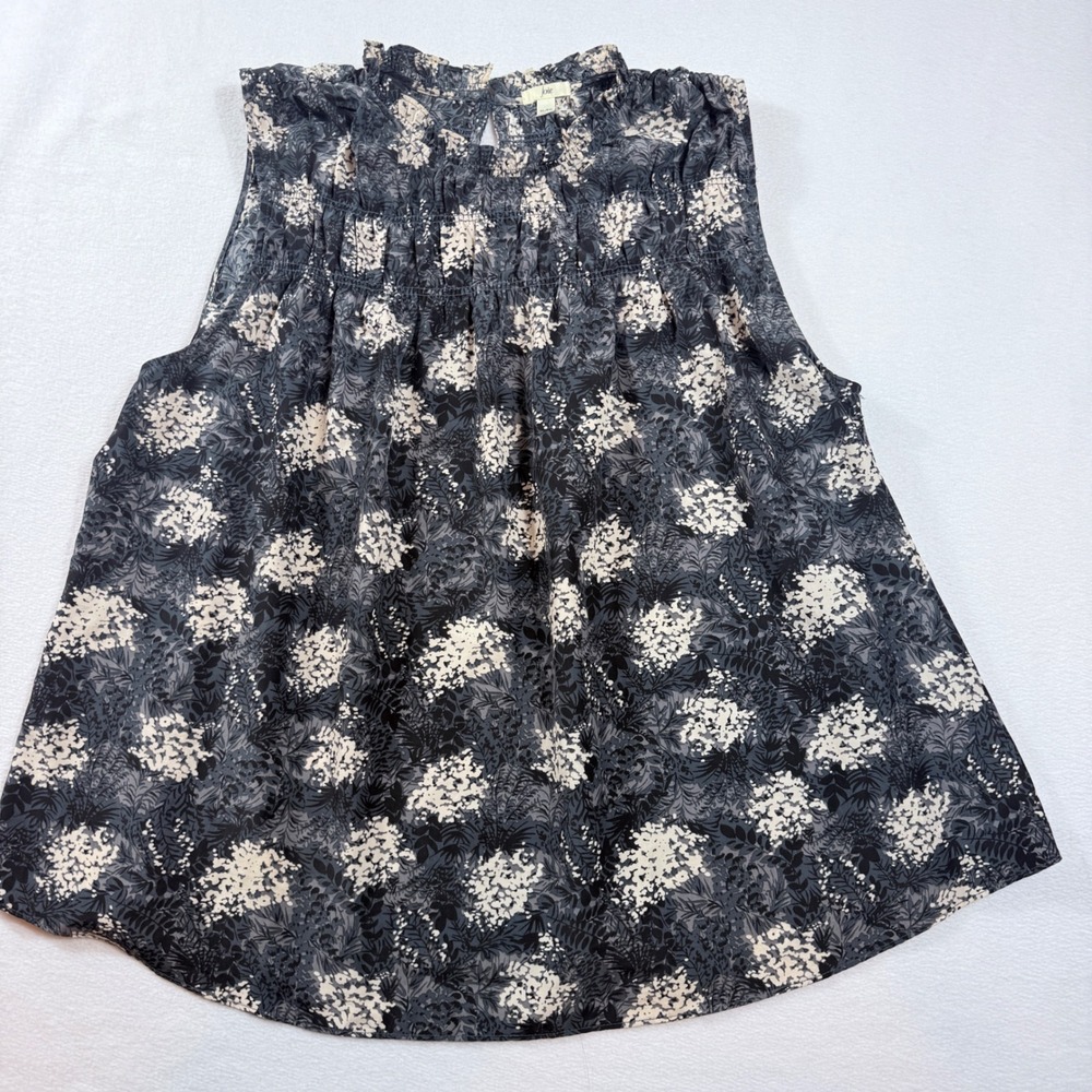 Joie Blouse Womens XL Black Floral Smocked Ruffle Neck Top Dark Romantic Chic